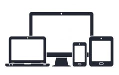 Device icons - desktop computer, laptop, smartphone and tablet. Vector illustration
